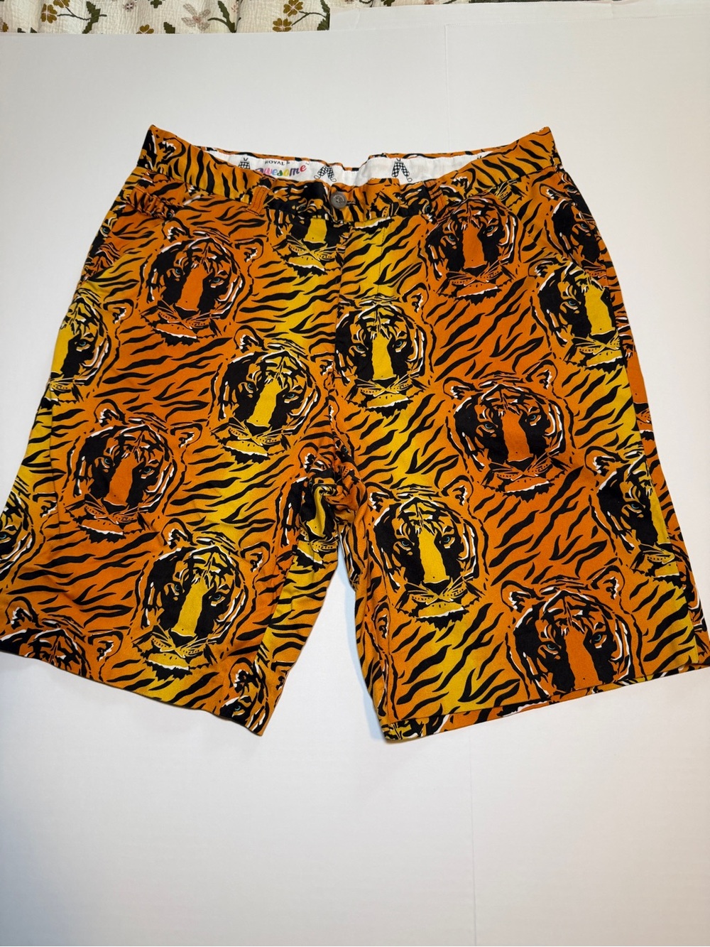 Men's Orange Tiger-Print Athletic Shorts
